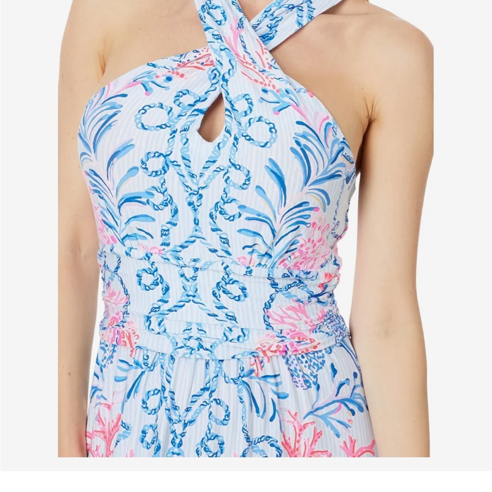 Lilly Pulitzer Blue and Pink Maxi Dress with Halter Neck - Picture 2 of 4
